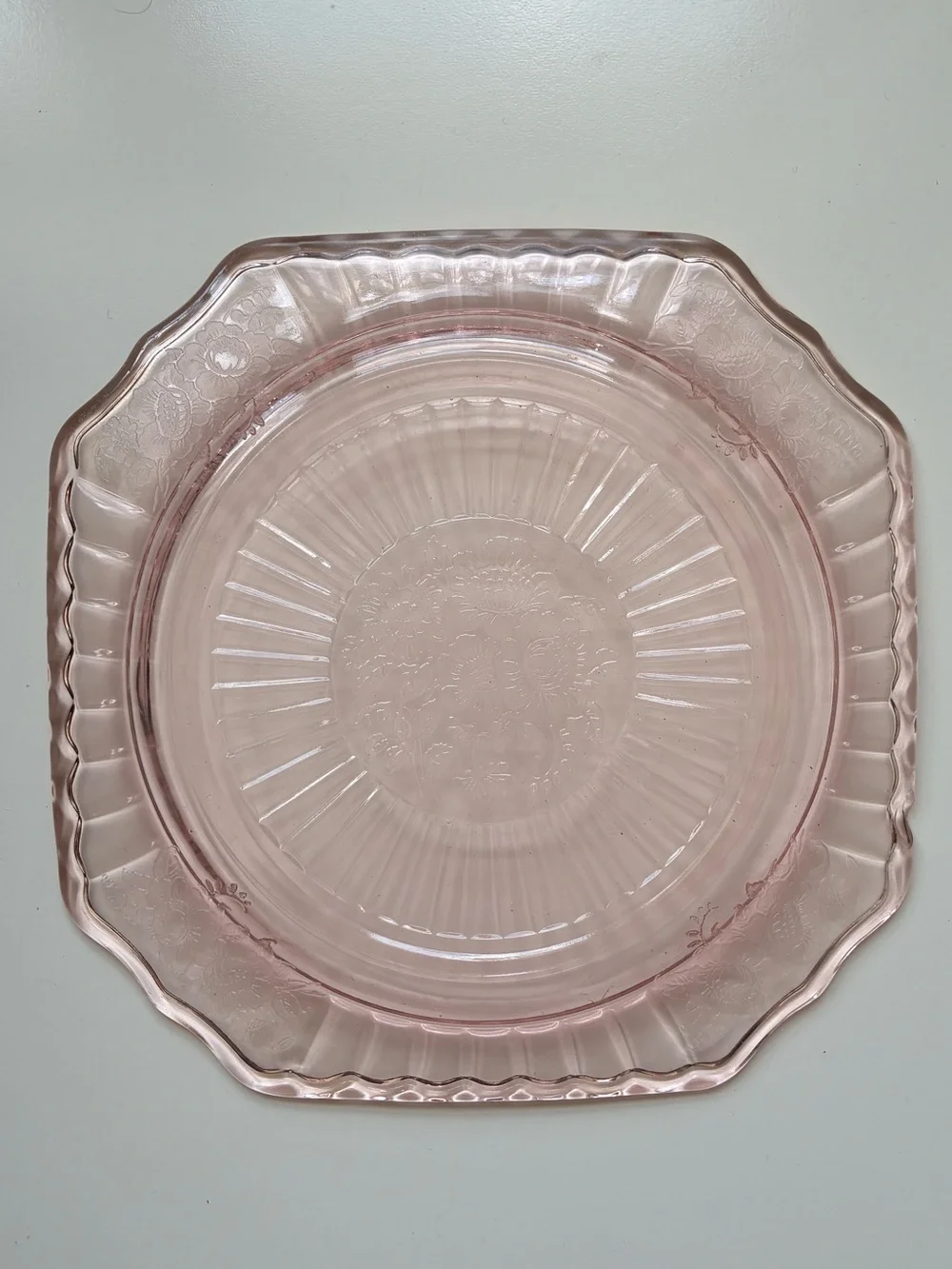 Vintage Style Pink Depression Glass Serving Plate - Decorative Floral Design